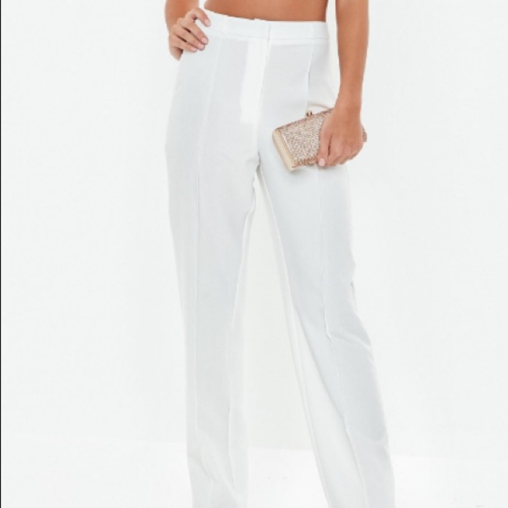 White Seam Detail Straight Leg Pants